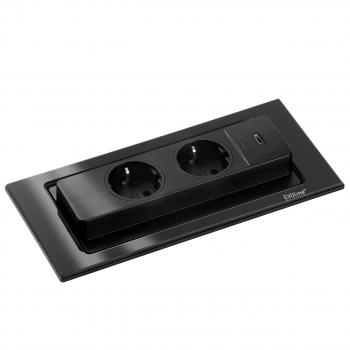 Steckdosenelement Evoline BackFlip USB-C, Glas Schwarz, Einbau, flächenbündig H 5mm, Steckdosenelement für Küche und Büro